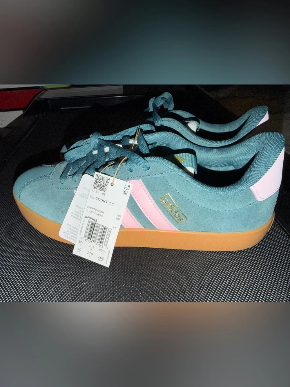 adidas Teal and Pink VL Court 3.0 Suede Sneakers women’s size 10